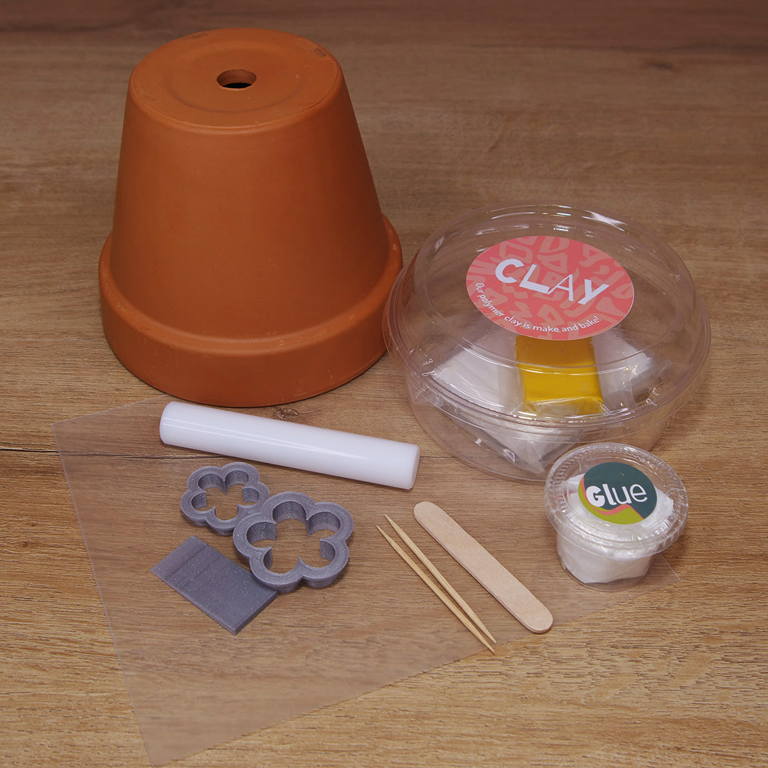 4 Terracotta Daisy Pots